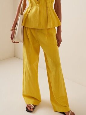 Ulla Johnson Pascale Sunsprite Cotton Linen Wide Leg Pants Sz 4 Runway 2023